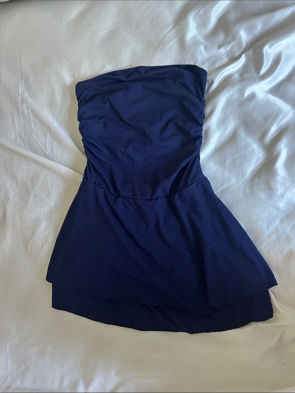 Garage Strapless Navy Peplum Dress
